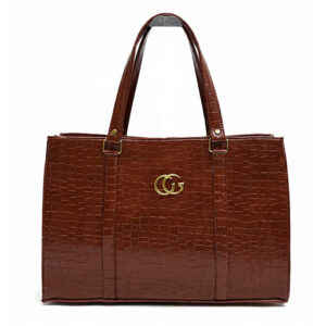 Brown Croc‑Embossed Double‑Zip Tote Bag