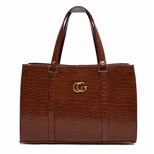 Brown Croc‑Embossed Double‑Zip Tote Bag