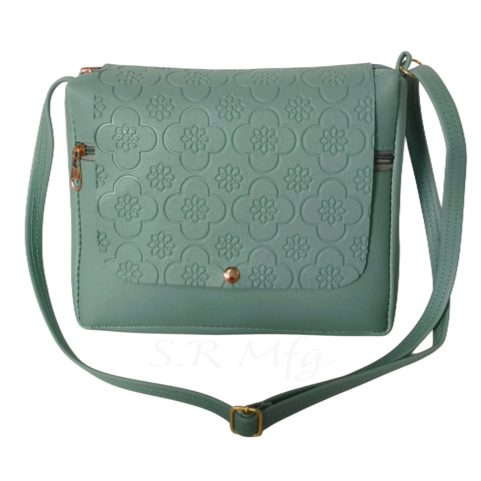 Elegant Mint Green Embossed Floral Sling Bag